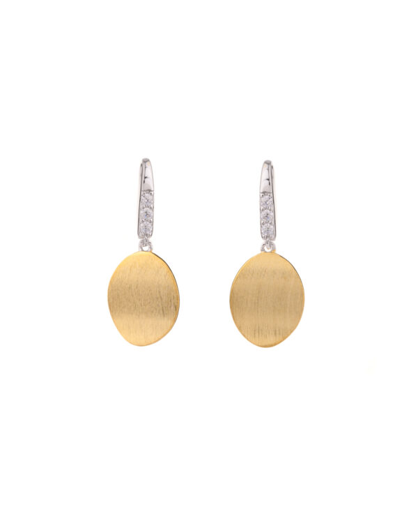 925 Sterling Silver Geometric Minimalist Hook Earrings with Hammered Gold Disc